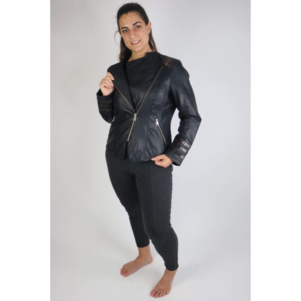 Black Leather Jacket with Purple Snake Trim - Picture 1 of 4